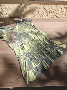 Green Printed Pleated-Hem Women's Top M